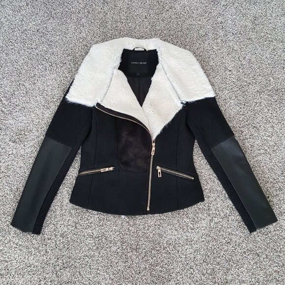 NEW Ivanka Trump Faux Shearling Leather Biker Moto Jacket Coat Wool Sherpa Black - Picture 3 of 14